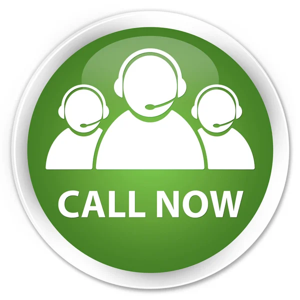 Call now (customer care team icon) premium soft green round butt — Stock Photo, Image