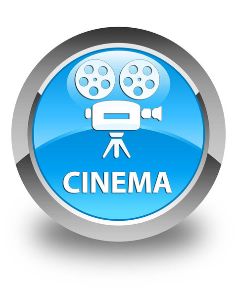 Cinema (video camera icon) isolated on glossy cyan blue round button abstract illustration