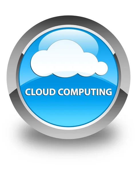 Computación en la nube brillante cyan azul botón redondo — Foto de Stock