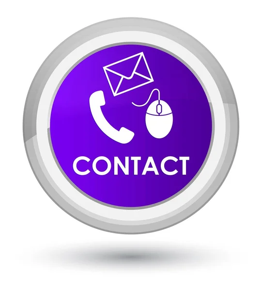 Kapcsolat (telefon e-mail és egér ikon) lila elsődleges kerek gomb — Stock Fotó