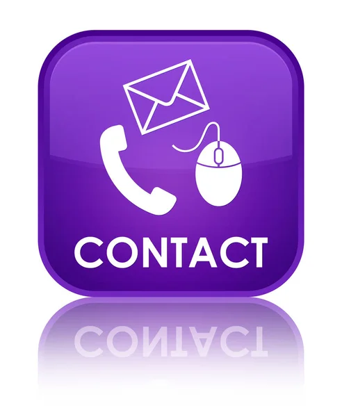 접촉 (전화 이메일 및 마우스 아이콘) 보라색 특별 한 사각형 버튼 — 스톡 사진