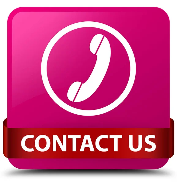 Kontaktieren Sie uns (Telefon-Symbol) rosa quadratische Taste rotes Band in der Mitte — Stockfoto