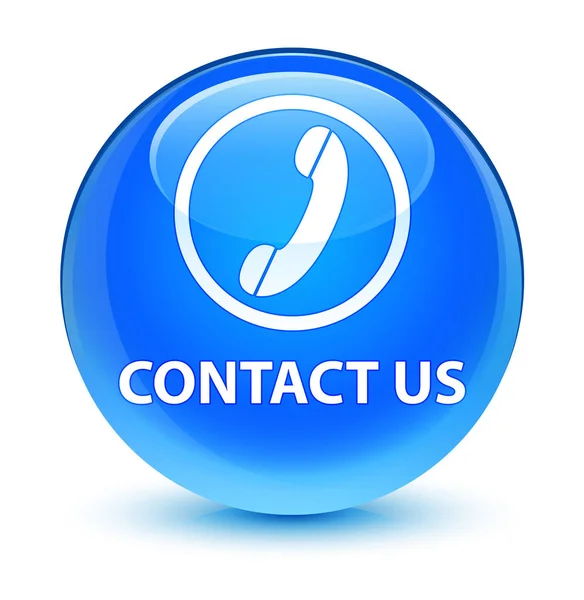 Skontaktuj się z nami (ikonę telefonu) szklisty cyan niebieski okrągły przycisk — Zdjęcie stockowe