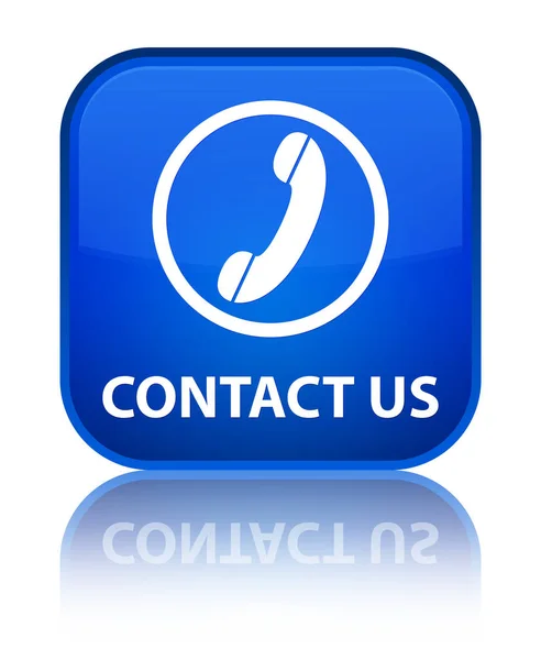 Kontakt z nami, specjalne niebieski przycisk kwadratowy (ikonę telefonu) — Zdjęcie stockowe