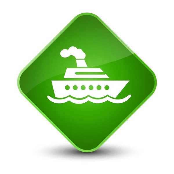 Crucero icono del barco elegante botón de diamante verde —  Fotos de Stock