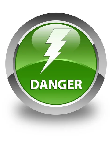 危険 (電気アイコン) 光沢のある柔らかい緑丸ボタン — ストック写真