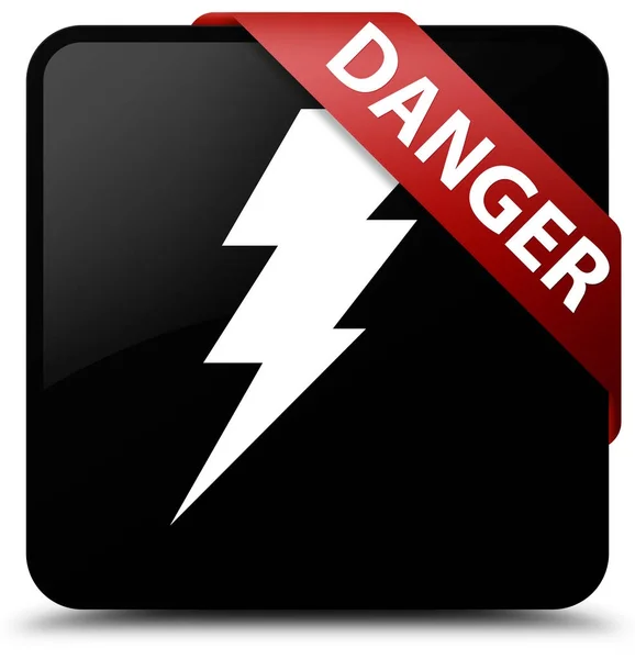 Veszély (villamos energia ikon) fekete négyzet gomb piros szalag, kukorica — Stock Fotó
