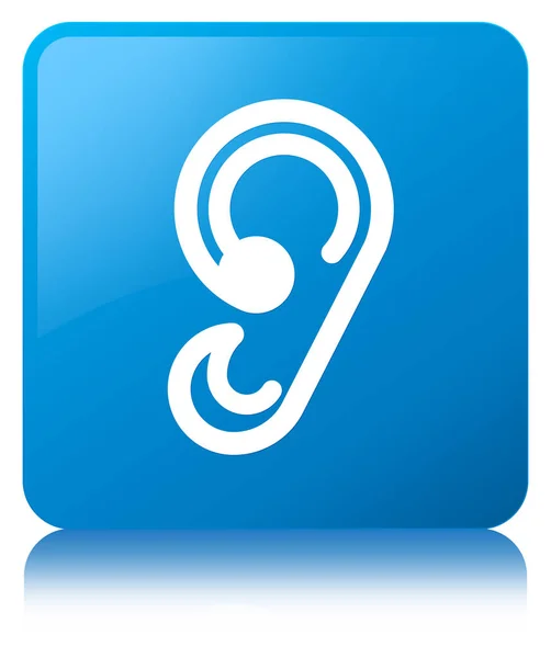 Ícone da orelha botão quadrado azul ciano — Fotografia de Stock