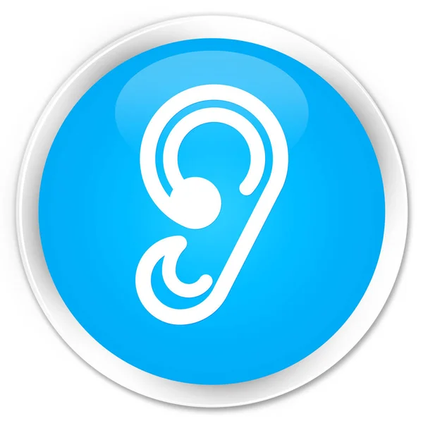 Icono de la oreja botón redondo azul cian premium — Foto de Stock