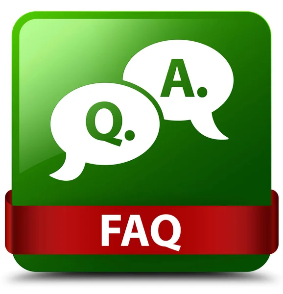 Faq (question answer bubble icon) green square button red ribbon — Stock Photo, Image