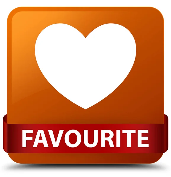 Favourite (heart icon) brown square button red ribbon in middle — Stock Photo, Image