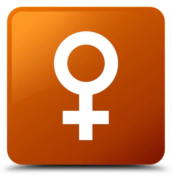 Icône signe féminin bouton carré brun — Photo