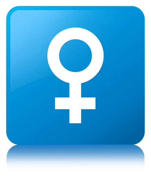 여성 기호 아이콘 시안색 블루 스퀘어 버튼 — 스톡 사진