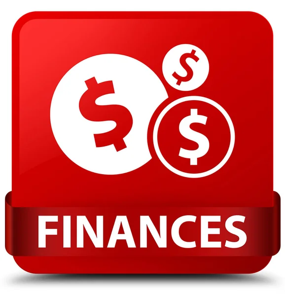 Finances (dollar sign) red square button red ribbon in middle — Stock Photo, Image