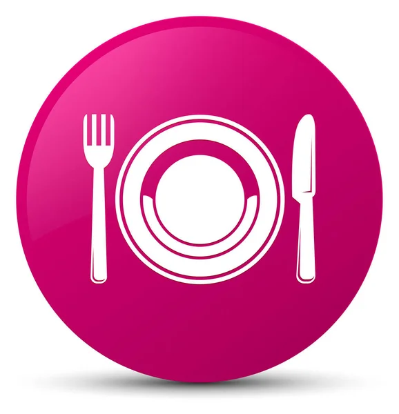 Food plate icon pink round button — Stock Photo, Image