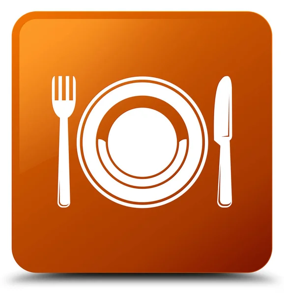 Food plate icon brown square button — Stock Photo, Image