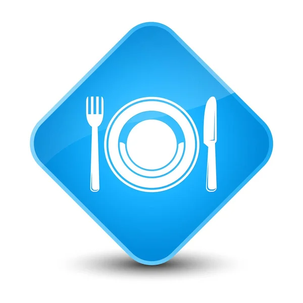 Placa de comida ícone elegante ciano azul diamante botão — Fotografia de Stock