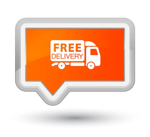 Consegna gratuita camion icona primo pulsante banner arancione — Foto Stock