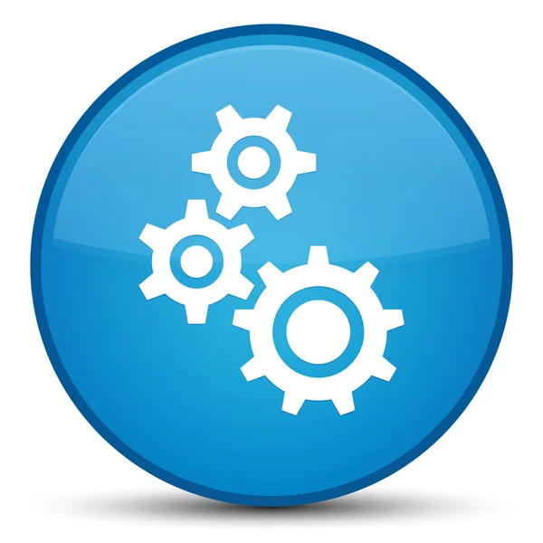 Icono de engranajes especial botón redondo azul cian —  Fotos de Stock