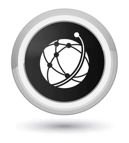 Globální síť ikonu prvotřídní černé kulaté tlačítko — Stock fotografie