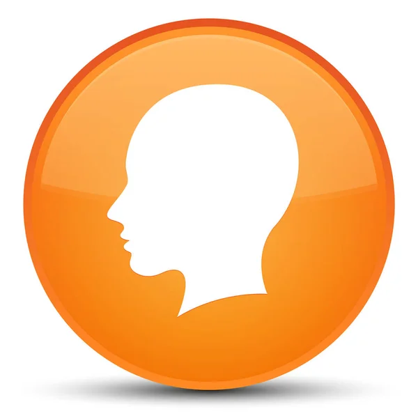 Head female face icon special orange round button