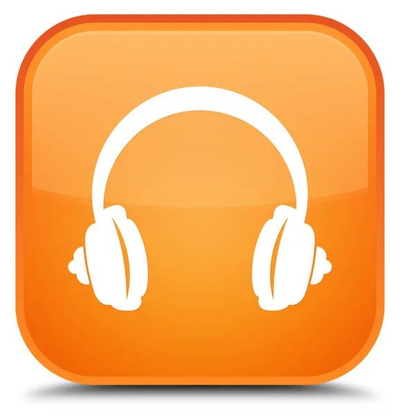 Fejhallgató ikon különleges narancssárga négyzet gomb — Stock Fotó