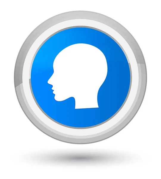 Κεφάλι γυναίκας πρόσωπο προνομιακή κυανό μπλε γύρο κουμπί εικονίδιο — Φωτογραφία Αρχείου