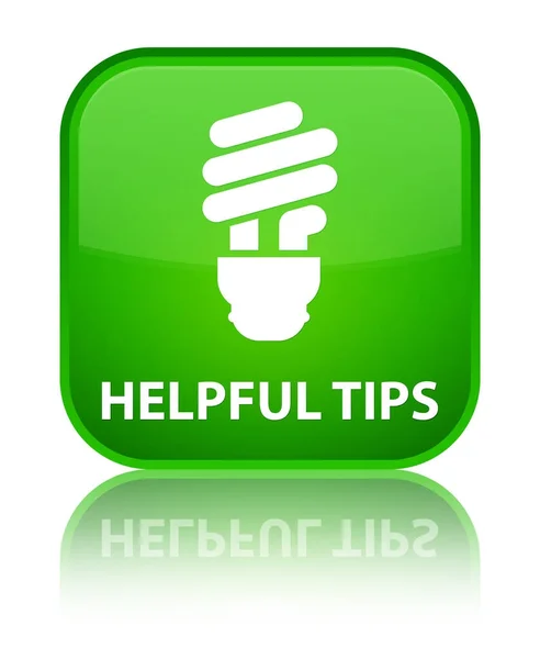 Tips yang membantu (ikon bola lampu) tombol persegi hijau khusus — Stok Foto