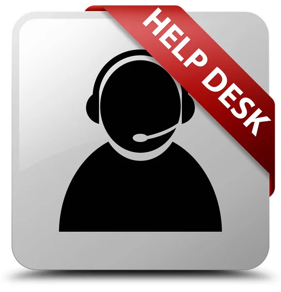 Help desk (customer care icon) white square button red ribbon in — Stock Photo, Image