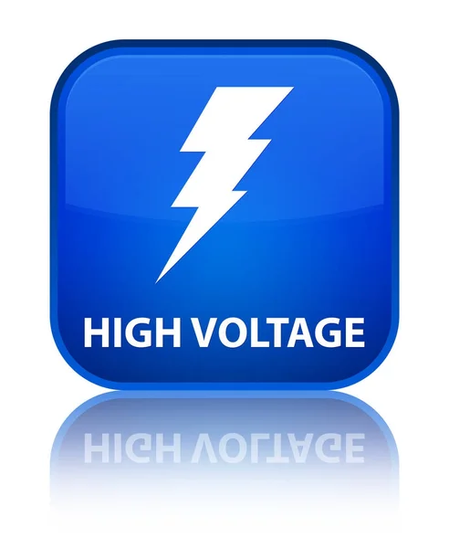 Ειδικές μπλε τετράγωνο κουμπί υψηλής τάσης (εικονίδιο ηλεκτρικής ενέργειας) — Φωτογραφία Αρχείου
