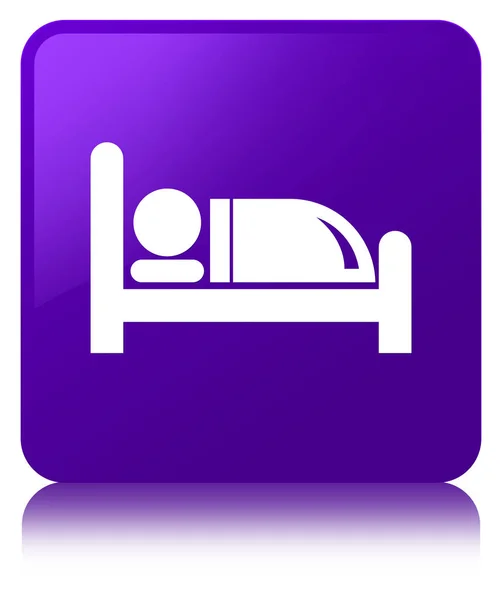 Hotel icono de la cama púrpura botón cuadrado — Foto de Stock