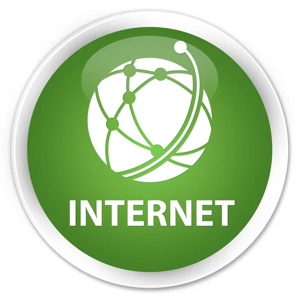 Internet (ícone de rede global) botão redondo verde suave premium — Fotografia de Stock