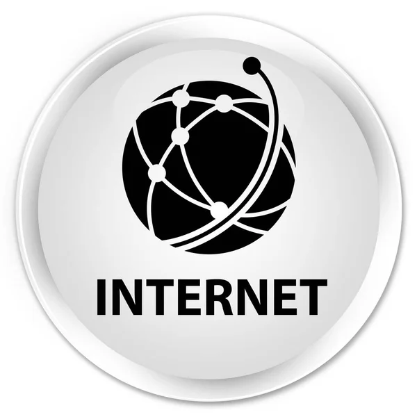 Pulsante rotondo bianco premium Internet (icona della rete globale) — Foto Stock