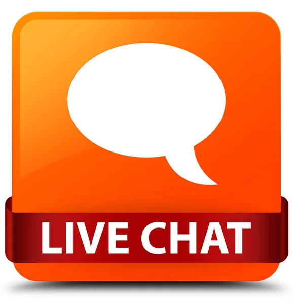 Chat en vivo naranja botón cuadrado rojo cinta en el centro —  Fotos de Stock