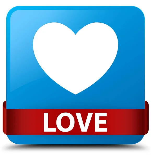 Amor cyan azul cuadrado botón rojo cinta en el centro — Foto de Stock