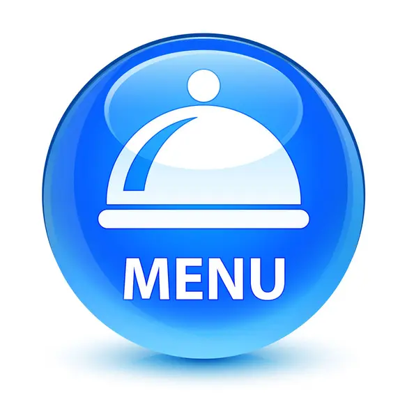 Menu (food dish icon) glassy cyan blue round button — Stock Photo, Image