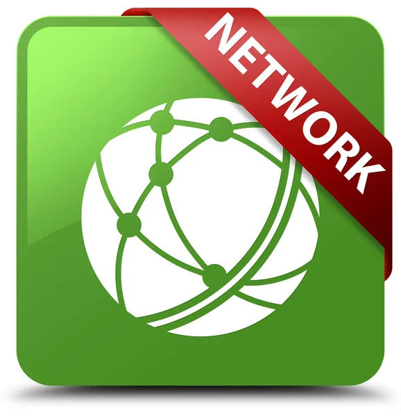 Réseau (icône du réseau mondial) bouton carré vert doux ribbo rouge — Photo