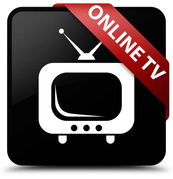 Online tv black square button red ribbon in corner — Stock Photo, Image