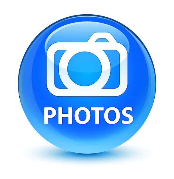 Φωτογραφίες (εικονίδιο κάμερας) υαλώδη κυανό μπλε στρογγυλό κουμπί — Φωτογραφία Αρχείου