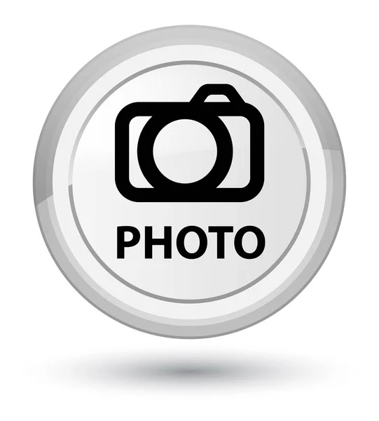 Foto (icono de la cámara) botón redondo blanco primo — Foto de Stock
