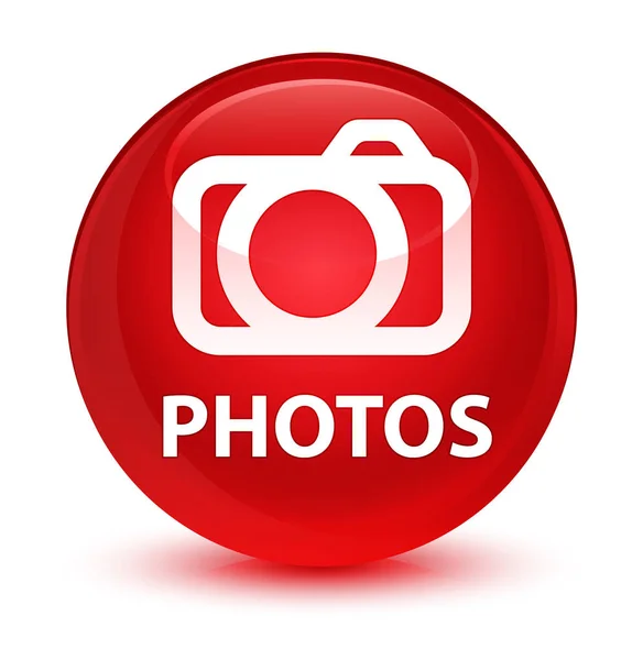 Υαλώδη κόκκινο στρογγυλό κουμπί φωτογραφιών (εικονίδιο κάμερας) — Φωτογραφία Αρχείου