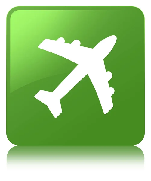 Ícone de avião botão quadrado verde macio — Fotografia de Stock