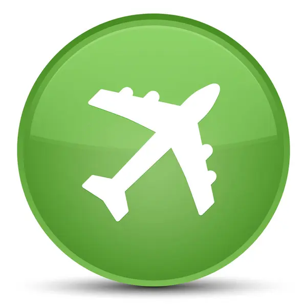 Letadlo ikonu speciální měkké zelené kulaté tlačítko — Stock fotografie