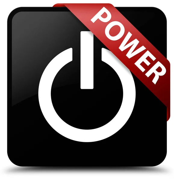 Power black square button red ribbon in corner — Stock Photo, Image