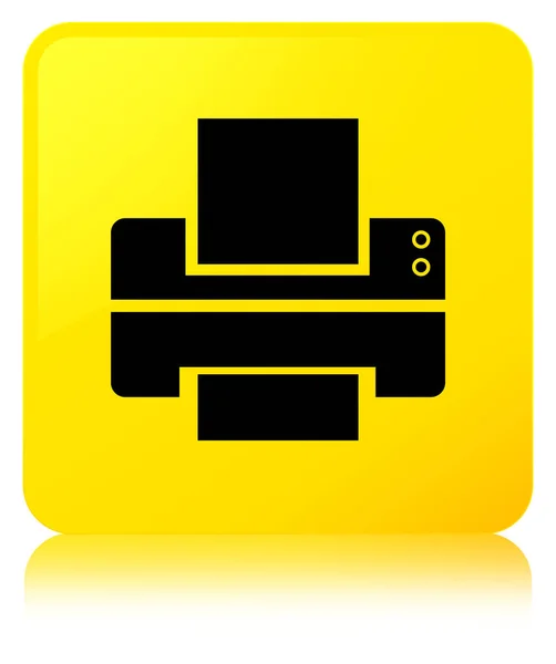 Ícone da impressora botão quadrado amarelo — Fotografia de Stock