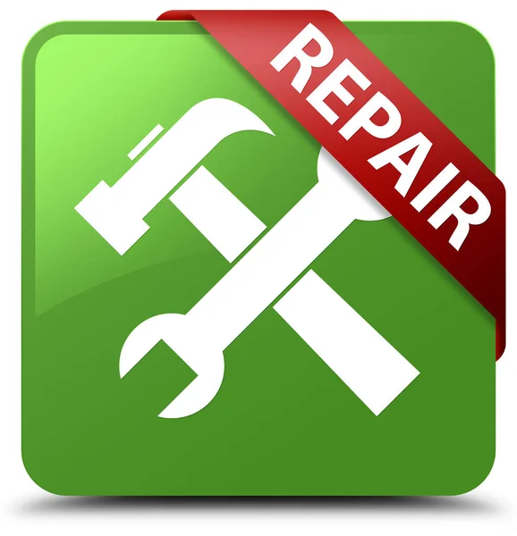 Reparar (icono de herramientas) botón cuadrado verde suave cinta roja en corne —  Fotos de Stock