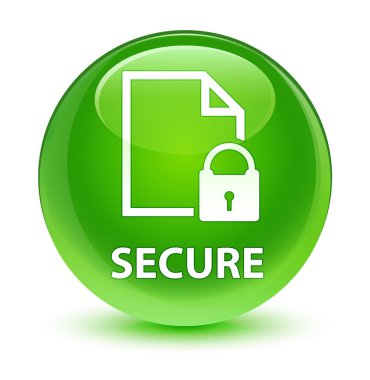 (Belge sayfa asma kilit simgesi) cam gibi yeşil yuvarlak düğmeye güvenli