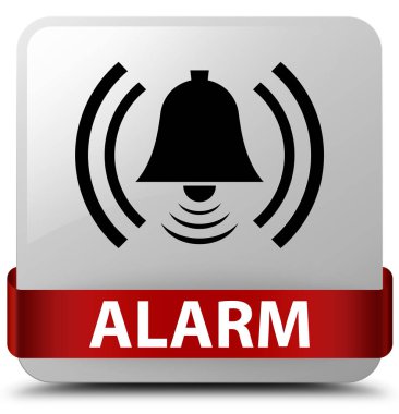 Alarm (zil simgesini) beyaz kare düğme kırmızı kurdele orta