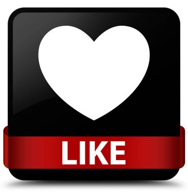 (Kalp simgesi) siyah kare düğme kırmızı kurdele gibi ortada