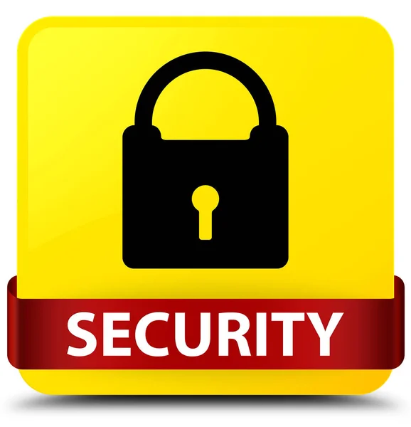 Security (padlock icon) yellow square button red ribbon in middl — Stock Photo, Image